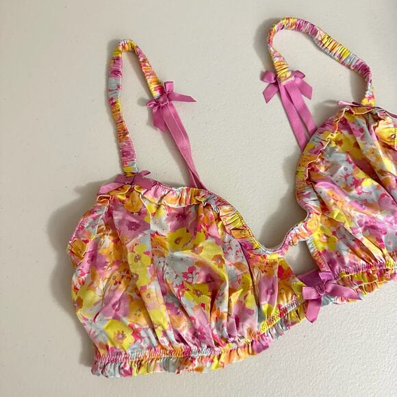 FOR LOVE & LEMONS Pastel Punch Bra Pink Yellow Floral Ruffled Lingerie - Picture 4 of 11